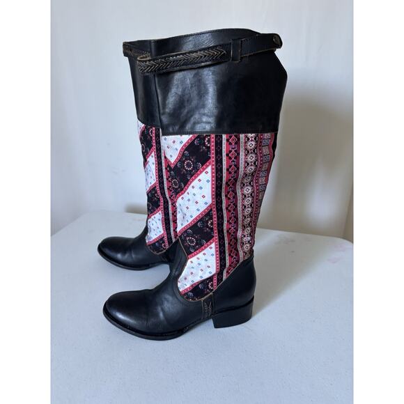 Freebird by Steven Sullivan Boots 7 Revolve Leather Zip Knee Boho Western - Picture 1 of 11
